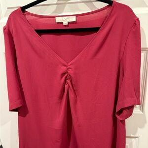 LOFT Women's Fuchsia V-Neck Blouse